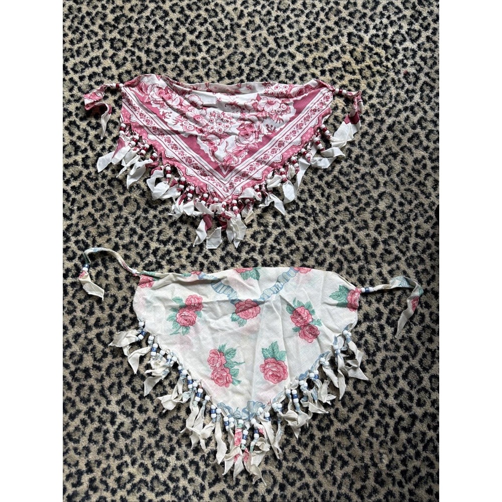 Vtg Beaded Bandana Necklace Scarf Lot 2 Breast‎ Plate Collar Girly Sweet Flowers